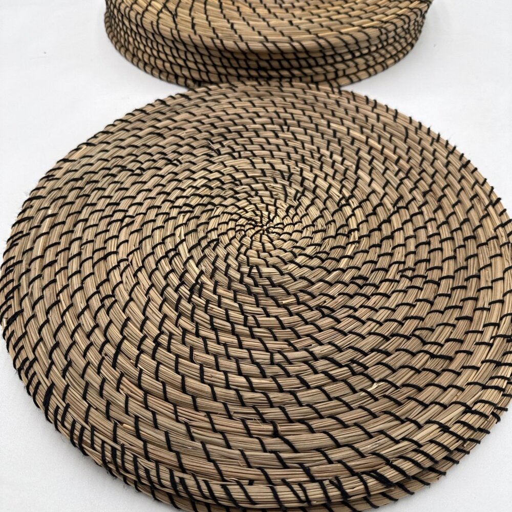 IKEA Lattad Seagrass Black Natural Round Single Placemat Set 8 Straw Tan - Picture 3 of 9